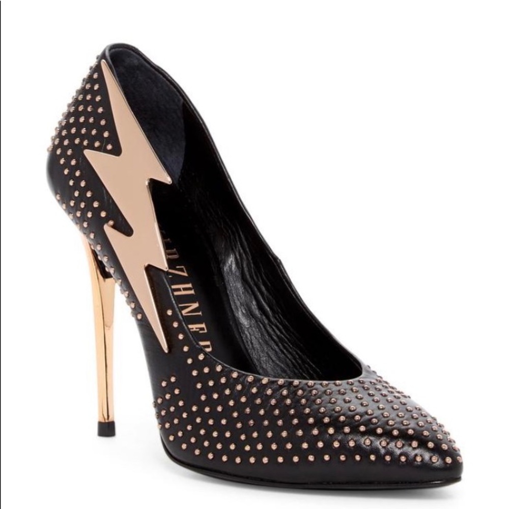 Ivy Kirzhner Lightening Bolt Black Gold Stud Heel